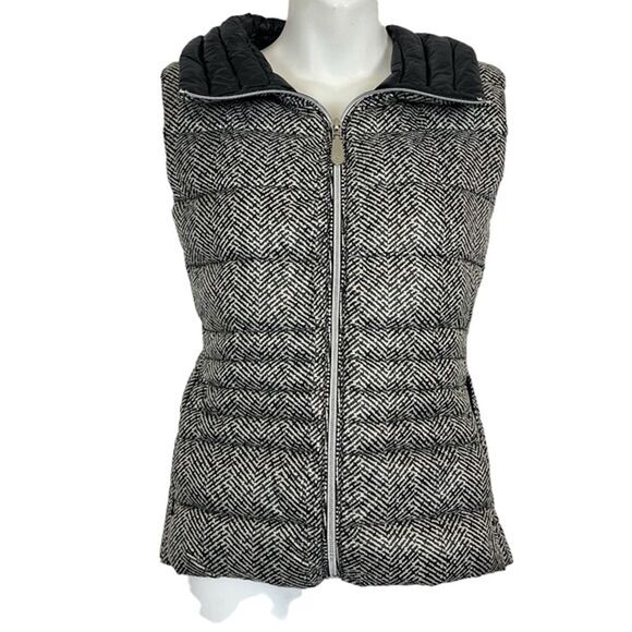 Vince Camuto Women's Down Puffer Vest Herringbone Pattern Full Zip Jacket sz S - Picture 1 of 12